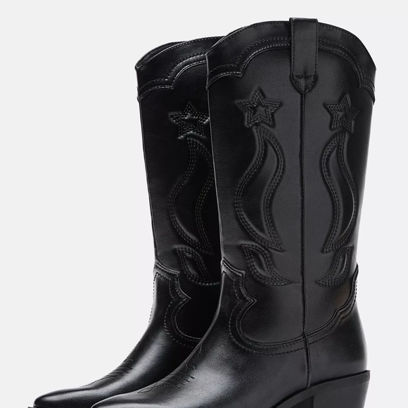 Stradivarius Black Heeled Cowboy Boots - Picture 1 of 6